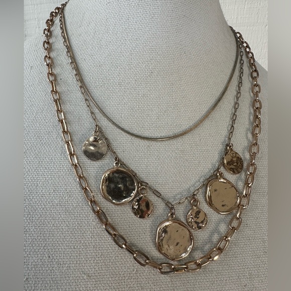 Goldtone faux coin triple strand necklace - Picture 3 of 5